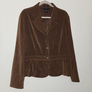Vintage Norton McNaughton Brown Soft Blazer Jacket Womens Size 16 Y2K 90s Coat